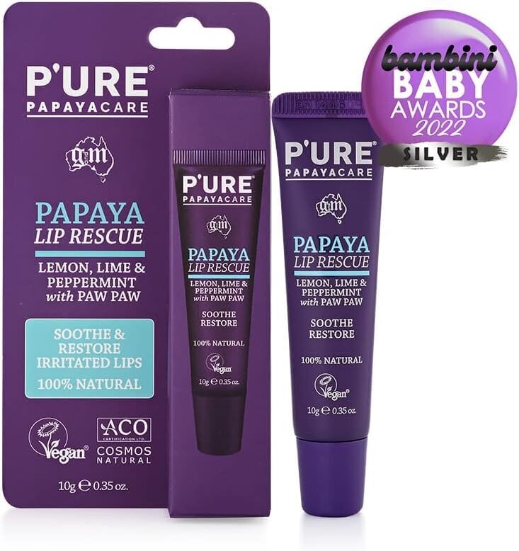 Intensiivne huulepalsam (sidrun, laim, piparmünt) P'ure papaya lip rescue, 10g hind ja info | Huulepulgad, -läiked, -palsamid, vaseliin | kaup24.ee