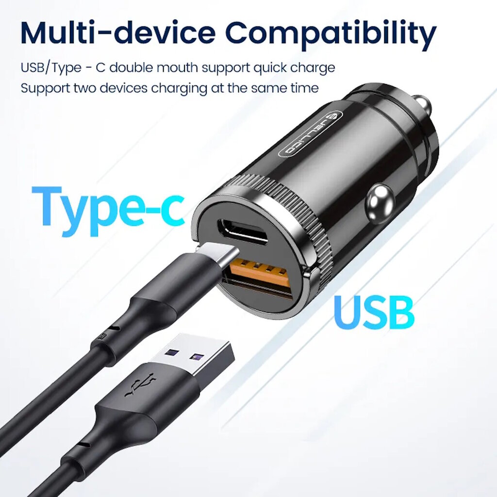 Jellico F7 57W Tsink Sulamist Kahe Sadama Auto Kiire Adaptatiivne Laadija USB QC 27W + PD USB-C 30W Must цена и информация | Mobiiltelefonide laadijad | kaup24.ee