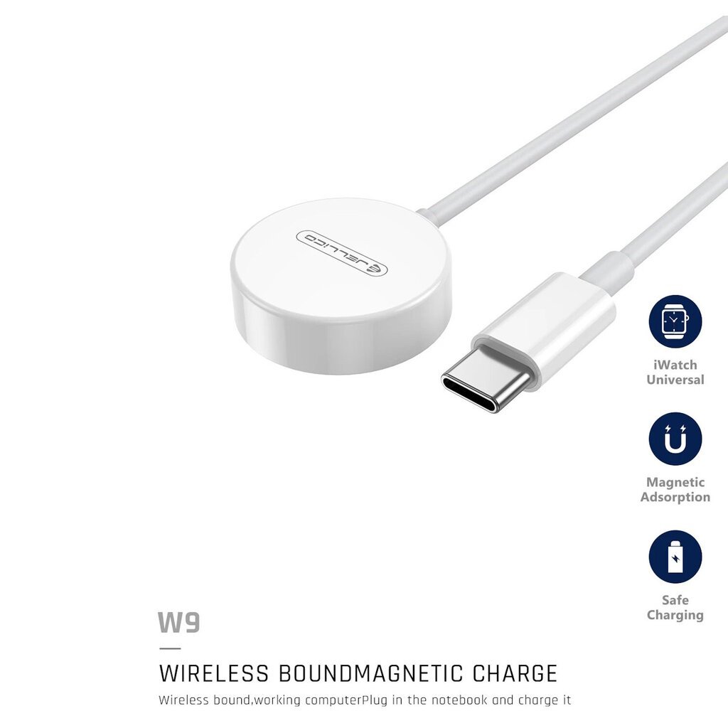 Jellico W9 magnetiline Fix 3W juhtmevaba universaalne Apple Watchi kiire laadija USB-C 1m kaabel valge цена и информация | Nutikellade ja nutivõrude tarvikud | kaup24.ee