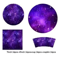 Purple Star Galaxy kosmoseteemalised peotarbed kosmose sünnipäevakaunistused Galaxy sünnipäevapeo ühekordseks kasutamiseks mõeldud lauanõude komplekt цена и информация | Для вечеринок и праздников | kaup24.ee