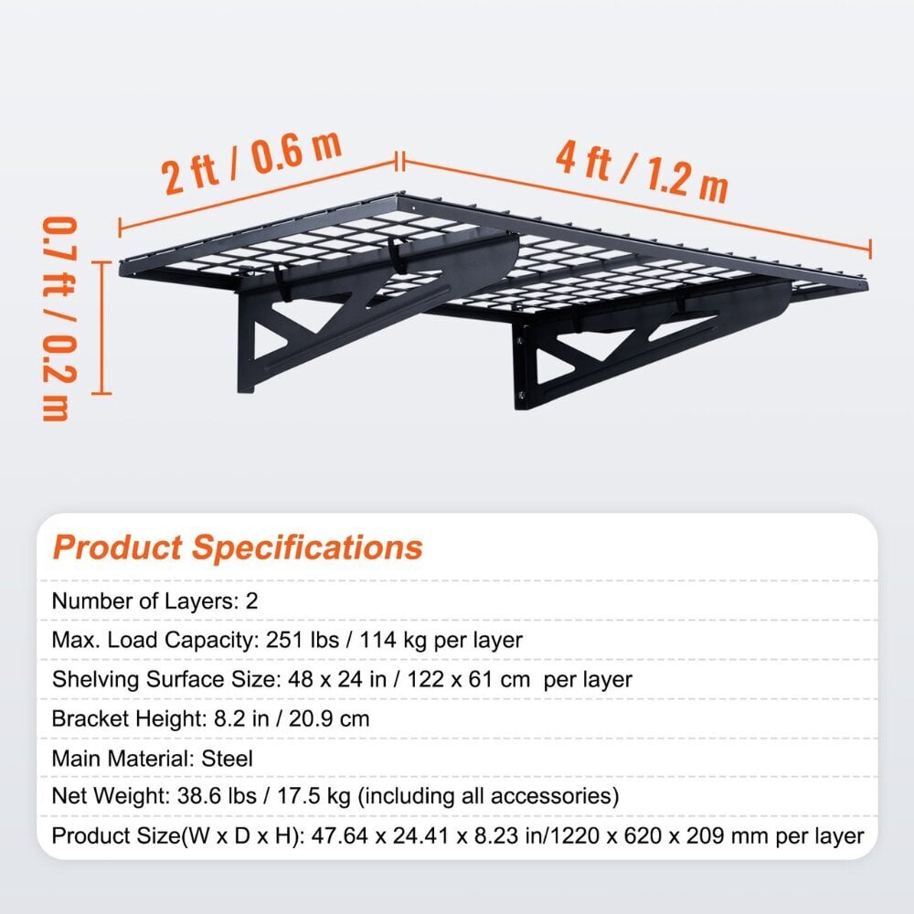 Raskete pliiulitega riiulid Vevor, 122x61 cm, 114 kg цена и информация | Riiulid tööriistadele | kaup24.ee