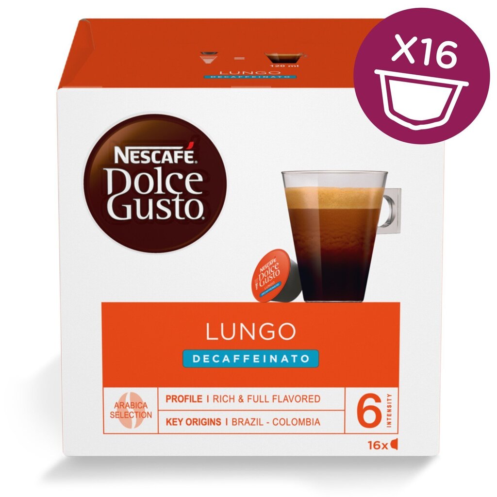 Kohvikapslid NESCAFE DOLCE GUSTO Lungo Decaffeinato, 16 kapslit hind ja info | Kohv, kakao | kaup24.ee