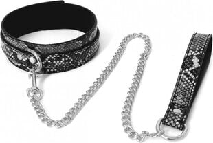 Kiotos Leather Collar Black/Silver Reptile with Leash цена и информация | БДСМ и фетиш | kaup24.ee