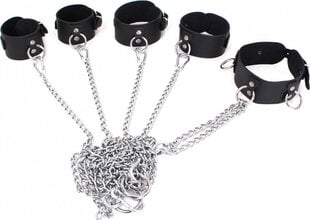 Komplekt Kiotos Leather Leather Body Cuffs & Collar Set, must/hõbedane hind ja info | BDSM ja fetish | kaup24.ee