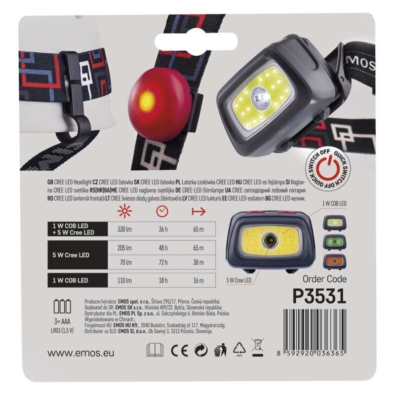 Pealamp EMOS COB + CREE LED, 3xAAA hind ja info | Valgustid ja lambid | kaup24.ee