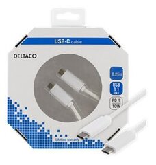 DELTACO USB 3.1 cable, Gen 1, Type C - Type C, 0.25m, white цена и информация | Кабели для телефонов | kaup24.ee