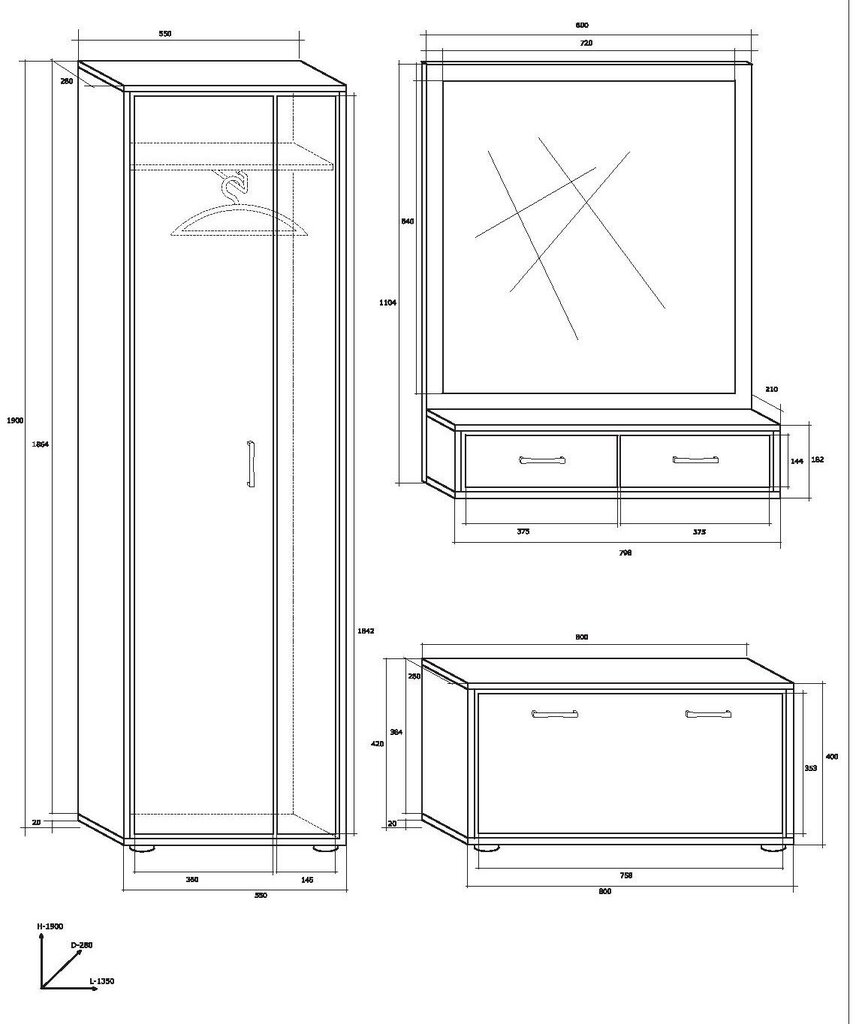 Esiku komplekt Porto, sonoma/läikiv valge​ цена и информация | Esikukomplektid | kaup24.ee