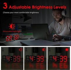 3D LED digitaalne äratuskell, seinakell, 3D LED äratuskell, punane цена и информация | Радиоприемники и будильники | kaup24.ee