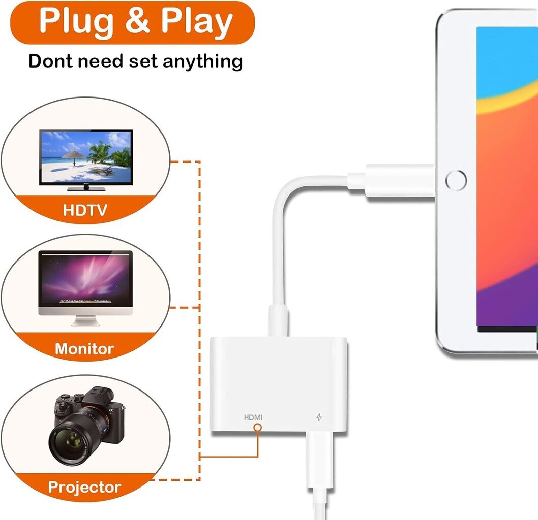 HDMI-adapter iPhone'i ja teleri jaoks – 1080p digitaalne AV-adapter hind ja info | Köögitarbed | kaup24.ee