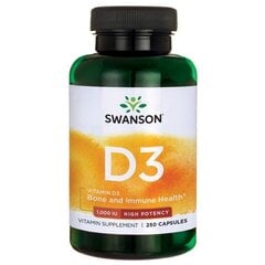 Toidulisand Swanson Vitaminas D3 1000TV, 250 kapslit. hind ja info | Vitamiinid, toidulisandid, immuunsuse preparaadid | kaup24.ee