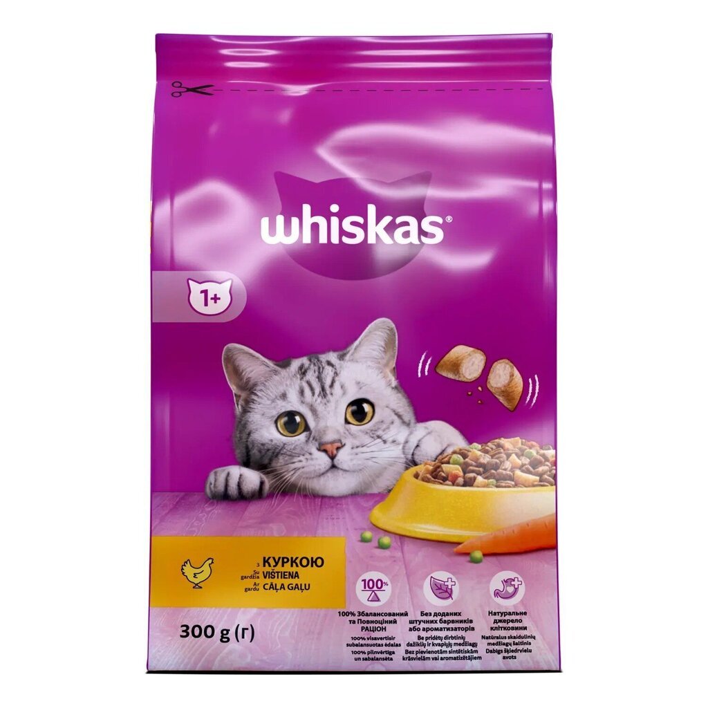 Whiskas Adult kassidele, kanaga, 300 g x 7 tk hind ja info | Kuivtoit kassidele | kaup24.ee