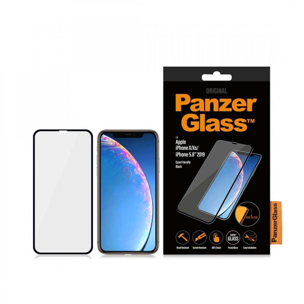 PanzerGlass kaitseklaas iPhone X/Xs 5.8" (2019) ümbrisesõbralik, must цена и информация | Ekraani kaitsekiled | kaup24.ee