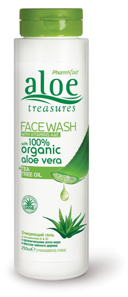 Aloe Treasures Face Wash Tea Tree Oil Pehme puhastav näogeel orgaanilise aaloe ekstrakti ja teepuu õliga, 250ml hind ja info | Näopuhastusvahendid | kaup24.ee