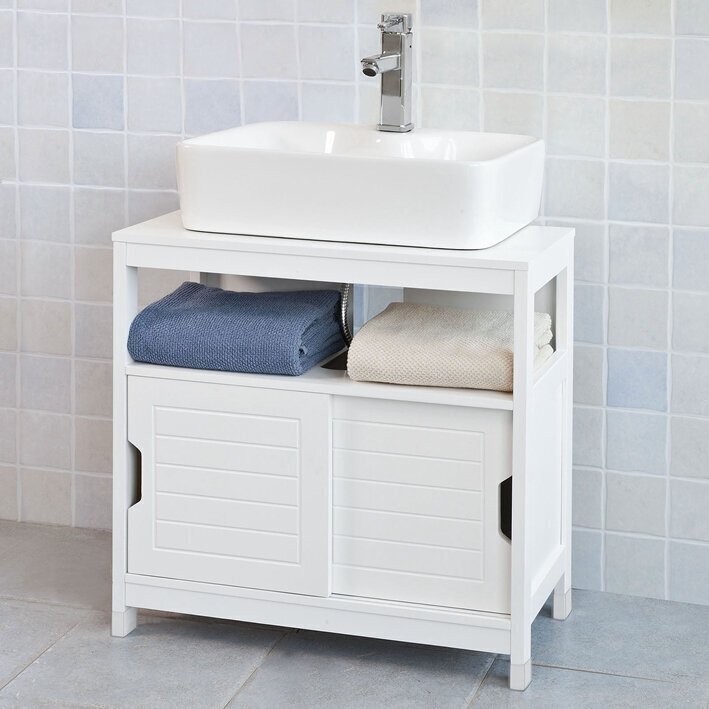 Eraldiseisev vannitoa valamukapp SoBuy FRG128-W, valge цена и информация | Vannitoakapid | kaup24.ee