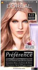 Стойкая краска для волос L'Oreal Paris Preference, 8.23 Medium Rose Gold цена и информация | Краска для волос | kaup24.ee