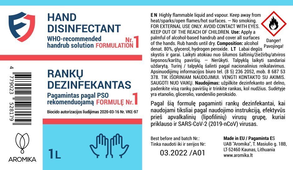 Käte desinfitseerimisvahend vastavalt PSO1F 1000 ml цена и информация | Esmaabi | kaup24.ee