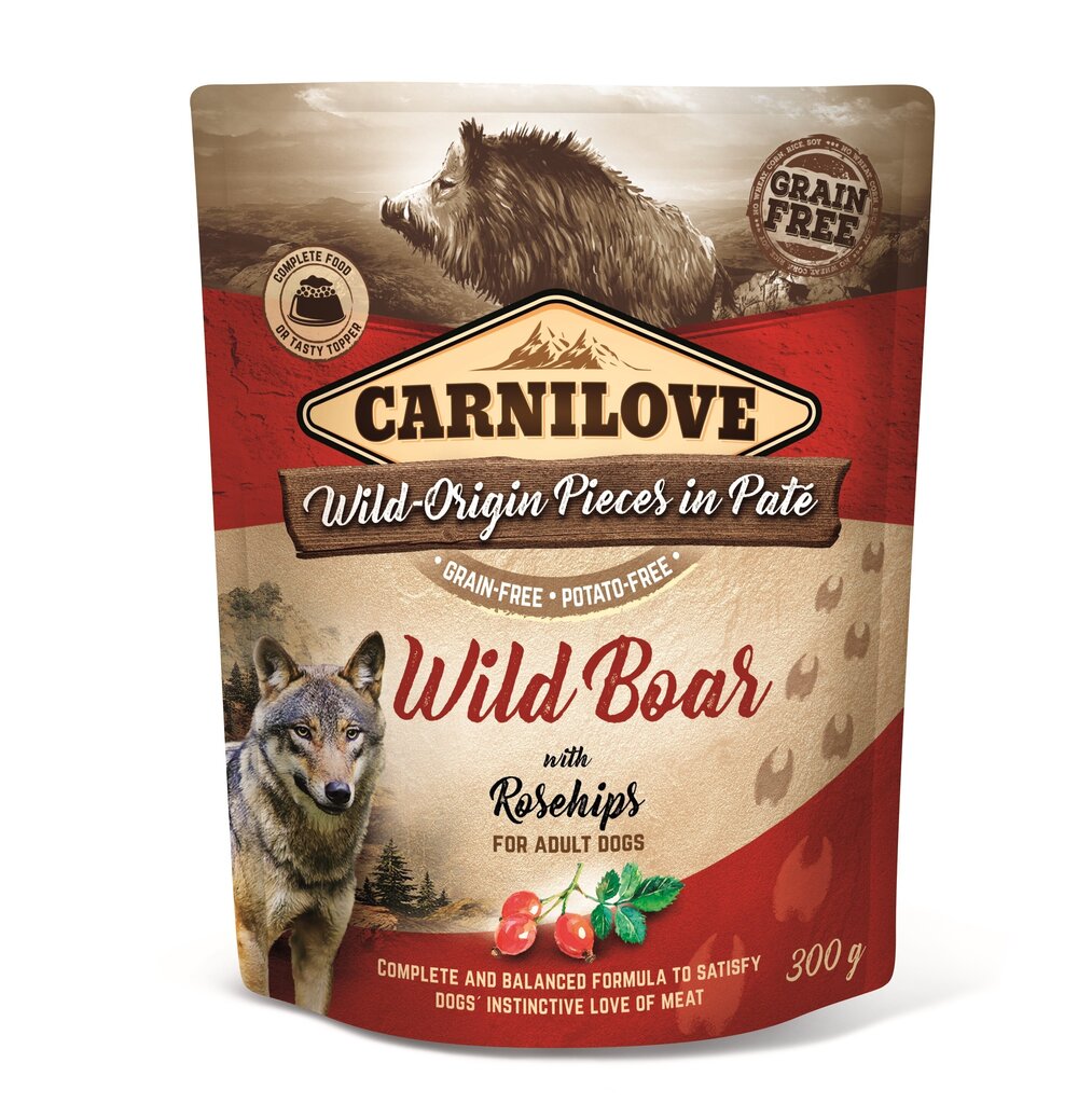 Carnilove Pouch Pate Wild Boar with Rosehips einekotike koertele 300g hind ja info | Konservid koertele | kaup24.ee