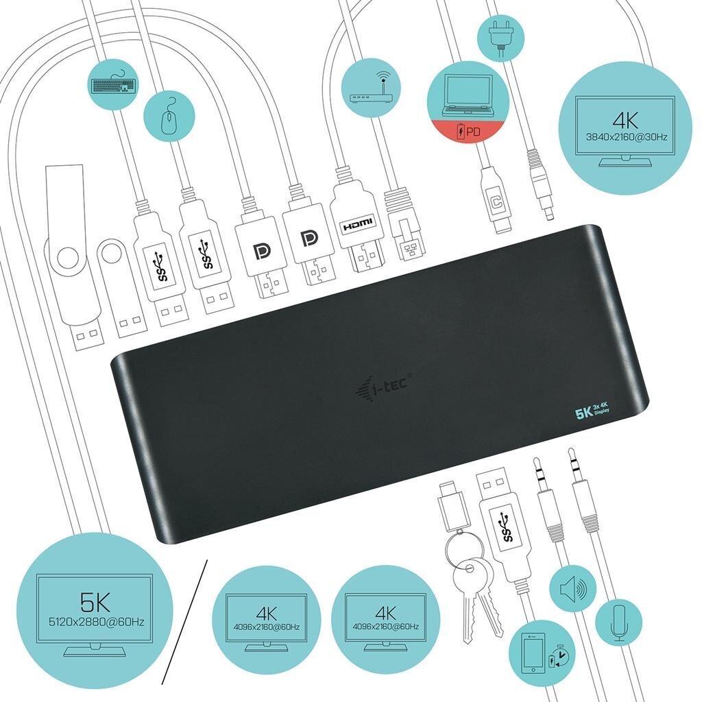 3-Port USB Hub i-Tec CATRIPLE4KDOCKPD hind ja info | USB jagajad, adapterid | kaup24.ee