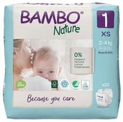 Экологичные подгузники BAMBO NATURE 1 (2-4 кг), 22 шт. цена и информация | Подгузники | kaup24.ee