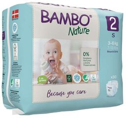 Bambo Nature, suurus 2, 3-6 kg, 30 tk/pakendis. цена и информация | Подгузники | kaup24.ee