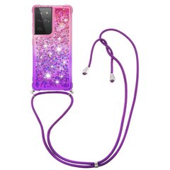 Совместимый с Samsung Galaxy S21 Ultra чехол Glitter Bling Sparkle Soft TPU бампер защитный чехол со шнурком - розовый и фиолетовый цена и информация | Чехлы для телефонов | kaup24.ee