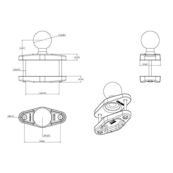 RAM Mount Klamber kuni 4" laiustele postidele D 2,25" kuul цена и информация | Mobiiltelefonide hoidjad | kaup24.ee