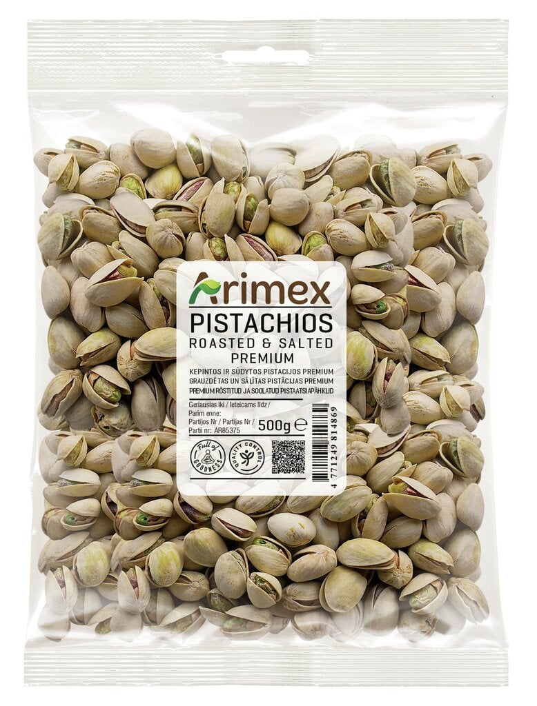 Röstitud pistaatsiapähklid ARIMEX, soolaga, 500 g hind ja info | Pähklid, seemned, kuivatatud puuviljad | kaup24.ee