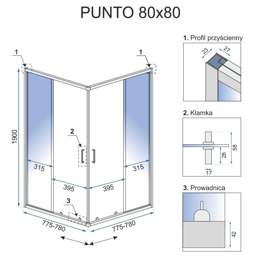 Dušikabiin Rea Punto 80x80, 90x90 cm, black mat hind ja info | Dušikabiinid | kaup24.ee