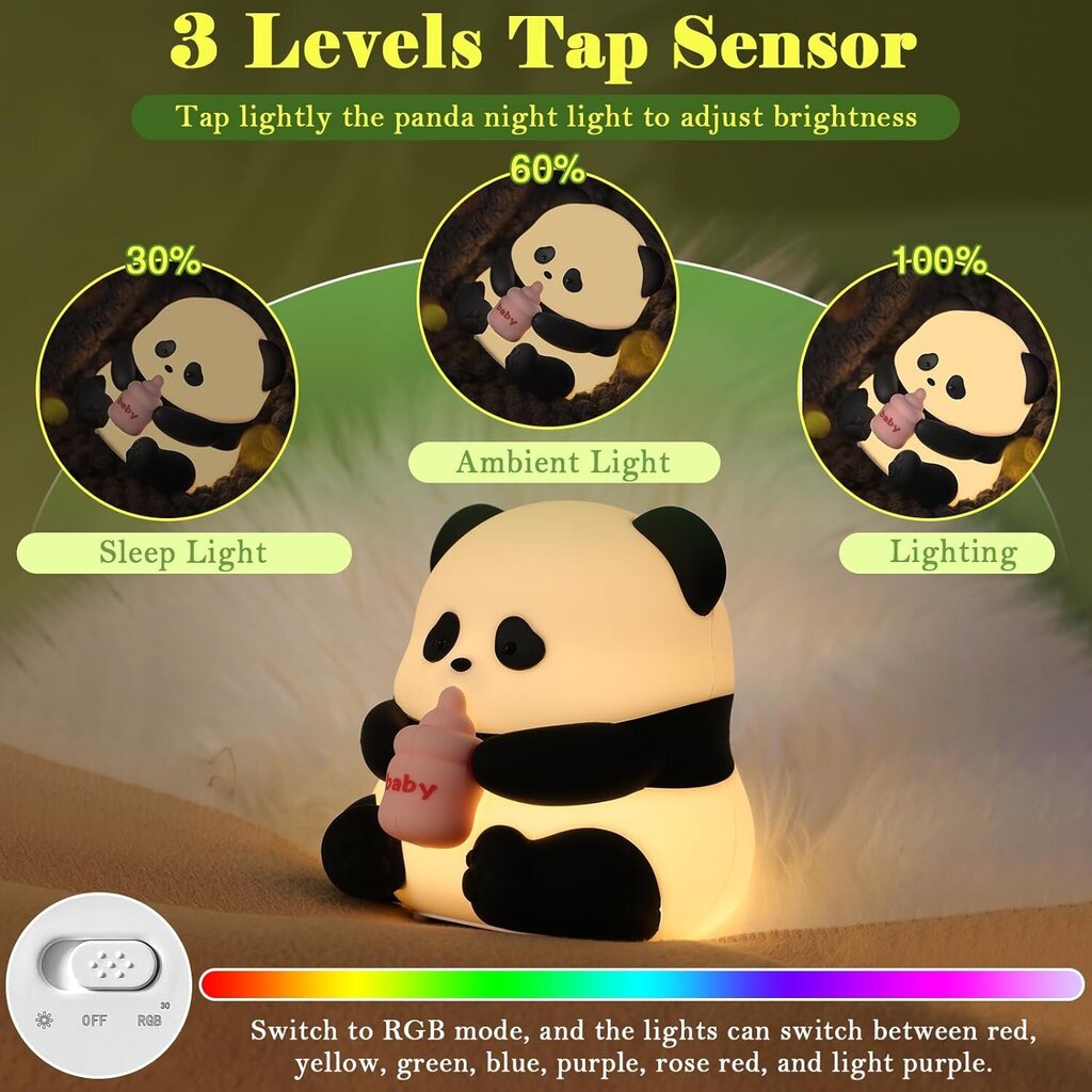 Panda öövalgusti, squishy armsad lambid, 7 erinevat värvi, timmitav Led Panda lamp, laetav voodiäärne puutelamp lastele, poistele, tüdrukutele kingitus hind ja info | Laualambid | kaup24.ee