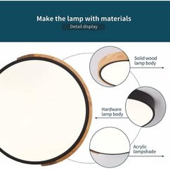 LED laevalgusti, 24W süvistatav laevalgusti soe must valgus Ø23cm valge valgus 6000K kaasaegne ümmargune puidust valgusti elutuppa magamistuppa INORCO hind ja info | LED ribad | kaup24.ee