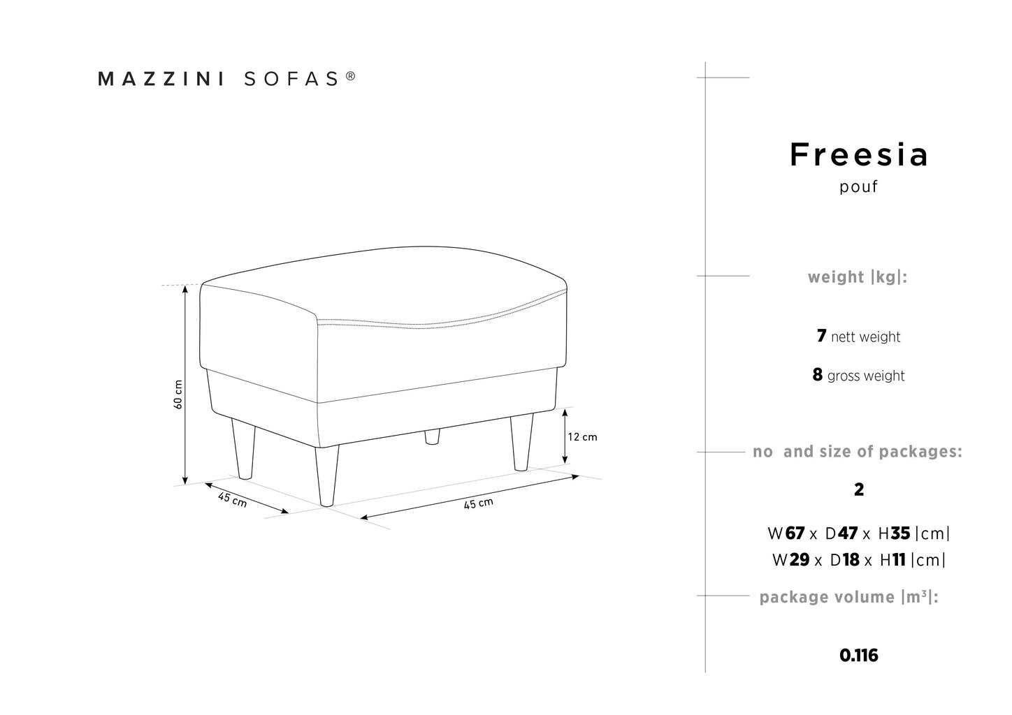 Tumba Mazzini Sofas Freesia, hall hind ja info | Kott-toolid, tumbad, järid | kaup24.ee