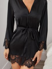 Ripsmete pitstrim Self Belted Satin Night Robe·Black·XL hind ja info | Naiste hommikumantlid | kaup24.ee