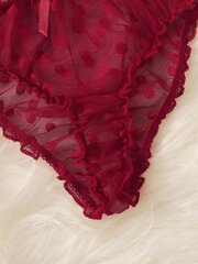 Polka Dot Mesh Frill Trim pesukomplekt·Burgundy·M hind ja info | Rinnahoidjad | kaup24.ee