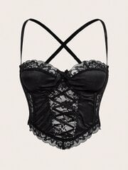 Goth Contrast Lace Criss Cross Bralette·Black·XL hind ja info | Rinnahoidjad | kaup24.ee