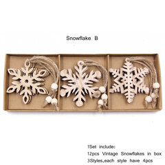 (Box-Snowflake B)12TK/karp Vintage Snowflake Jõulud Puidust ripatsid Kaunistused Jõulupuu kaunistused Jõulukaunistused Rippuvad kingitused цена и информация | Рождественские украшения | kaup24.ee