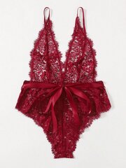 Klassikaline Sexy Plus lilleline pitsiline vööga Teddy Body·Burgundy·3XL hind ja info | Naiste alussärgid | kaup24.ee