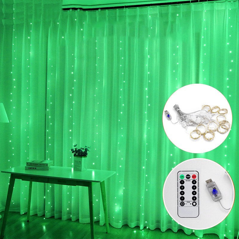 (3M(L)x3M(K) 300 LEDSRoheline)Kardinad Garland Fairy String Lights Jõulukaunistused USB-kaugjuhtimispult Pühade valgustus Peo pulmade jõulukaunistused цена и информация | Jõulukaunistused | kaup24.ee