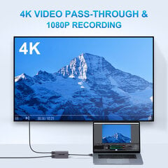 Lemorele Video Capture Card 4K Hdmi-Ühilduv Usb A/C Salvestuskaardiga Koos 4K Loop Outiga Switch X Ps4/5 Otseülekande Jaoks hind ja info | USB jagajad, adapterid | kaup24.ee