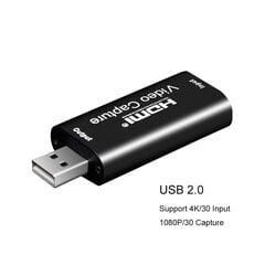 4K Videohõivekaart 1080P 60 Kaadrit Sekundis Hd-Kaameraga, Mis Salvestab Hdmi-Ühenduse Usb 3.0-Ga Arvutisse Otse Voogesituse Haaratsistaja hind ja info | USB jagajad, adapterid | kaup24.ee