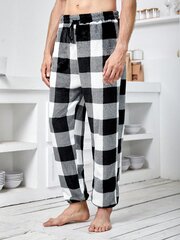 Meeste Buffalo Plaid Print nööriga vöökoht Teddy pidžaamapüksid · Mustvalge · XL цена и информация | Мужские халаты, пижамы | kaup24.ee