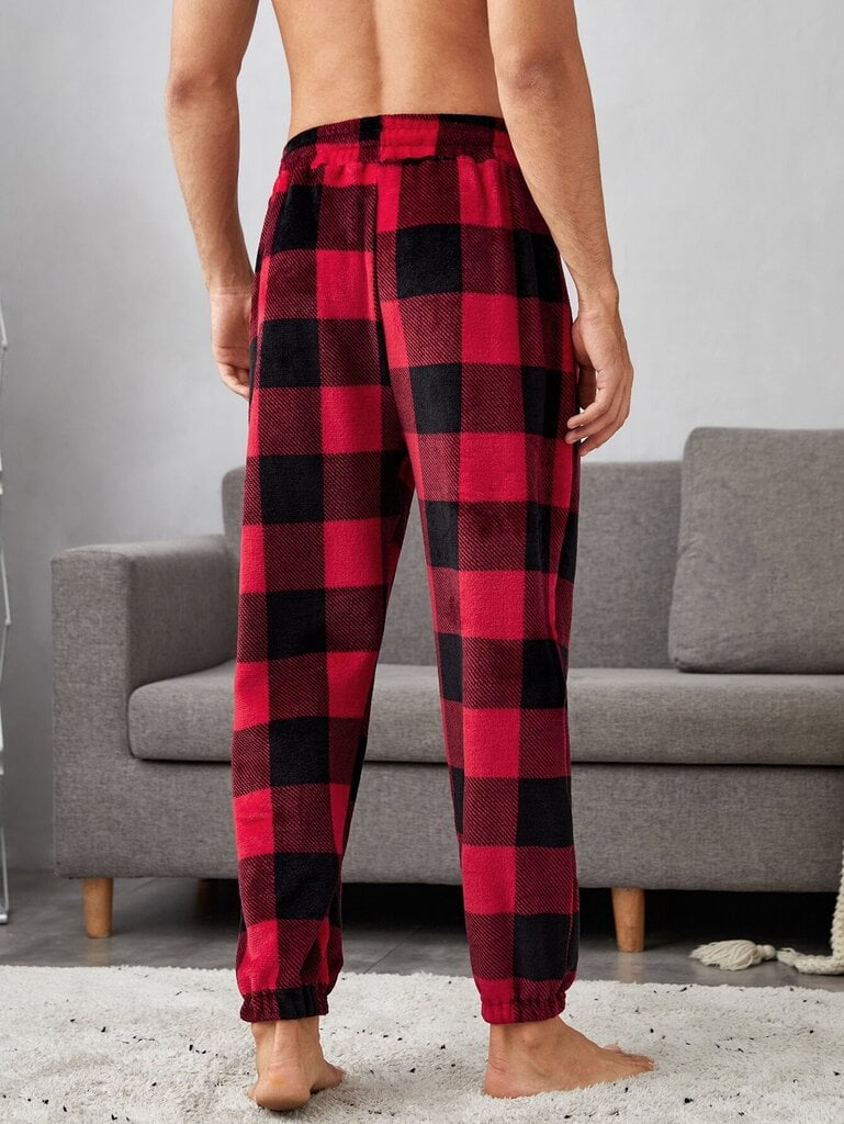 Meeste Buffalo Plaid Print nööriga vöökoht Teddy pidžaamapüksid · Mitmevärvilised · XL hind ja info | Meeste hommikumantlid, pidžaamad | kaup24.ee