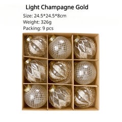 (8cmLight Champagne Gold)Jõulupallide kaunistused Läbipaistev maalitud PET-jõulupallikomplekt Kaunistused Jõulupuu Aksessuaarid Ripats 8cm/9tk цена и информация | Рождественские украшения | kaup24.ee