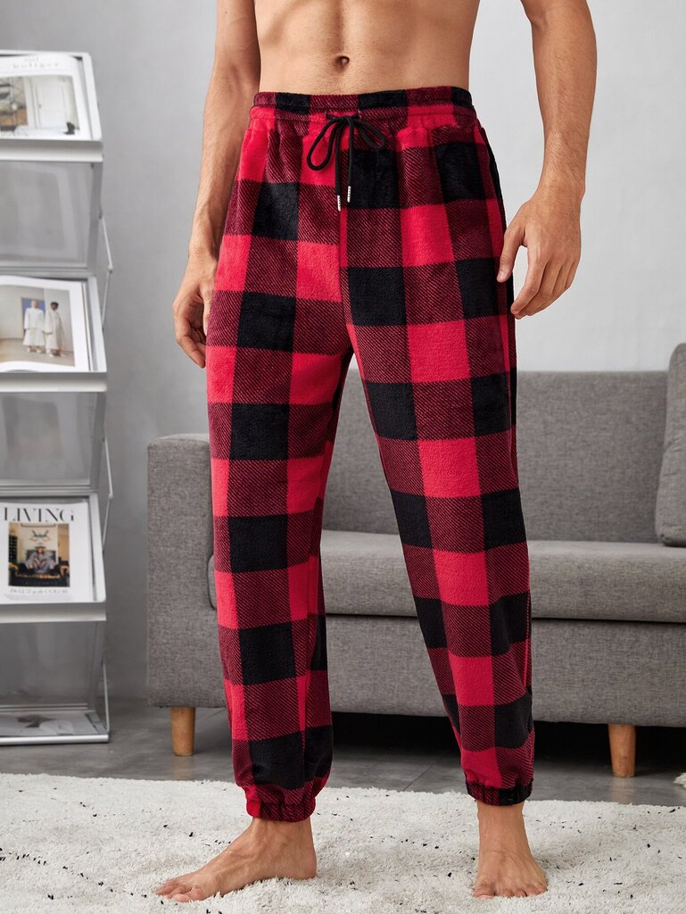 Meeste Buffalo Plaid Print nööriga vöökoht Teddy pidžaamapüksid · Mitmevärvilised · XXL hind ja info | Meeste hommikumantlid, pidžaamad | kaup24.ee