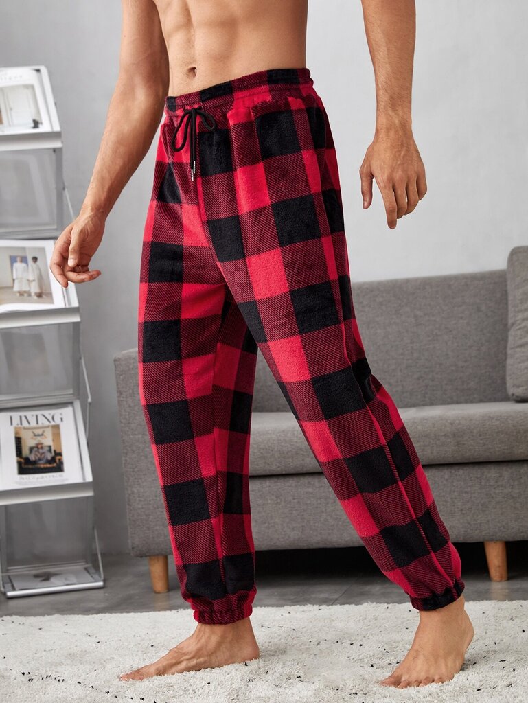 Meeste Buffalo Plaid Print nööriga vöökoht Teddy pidžaamapüksid · Mitmevärvilised · XXL hind ja info | Meeste hommikumantlid, pidžaamad | kaup24.ee