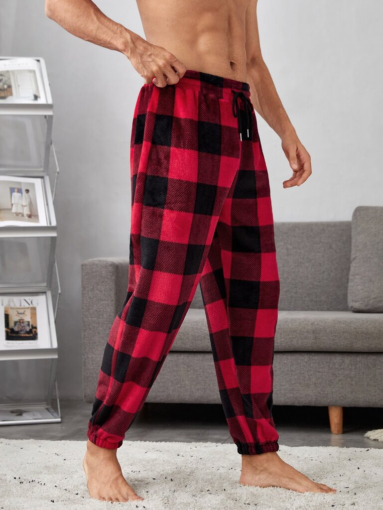 Meeste Buffalo Plaid Print nööriga vöökoht Teddy pidžaamapüksid · Mitmevärvilised · XXL hind ja info | Meeste hommikumantlid, pidžaamad | kaup24.ee