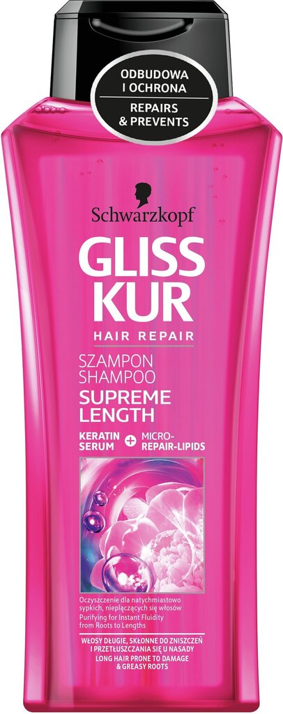 Šampoon Schwarzkopf GLISS KUR Supreme Length 400 ml hind ja info | Šampoonid | kaup24.ee