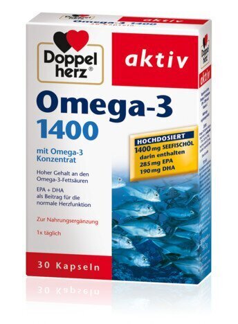 Maisto papildas Doppelherz Activ Omega-3 1400 mg caps., 30 kapsulių hind ja info | Vitamiinid, toidulisandid, preparaadid tervise heaoluks | kaup24.ee