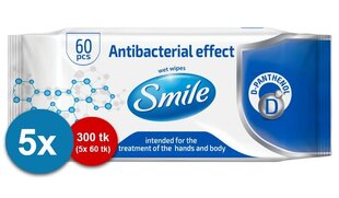 Antibakteriaalse toimega, niisked salvrätikud D-pantenooliga Smile Antibacterial effect 60 tk 5 pakki цена и информация | Аптечки | kaup24.ee