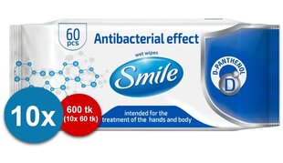 Antibakteriaalse toimega, niisked salvrätikud D-pantenooliga Smile Antibacterial effect 60 tk 10 pakki цена и информация | Аптечки | kaup24.ee