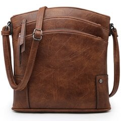 Vegan nahast naiste suur Crossbody kott Kolmekordse lukuga käekott Õlakott 10,6" W-Red hind ja info | Naiste käekotid | kaup24.ee